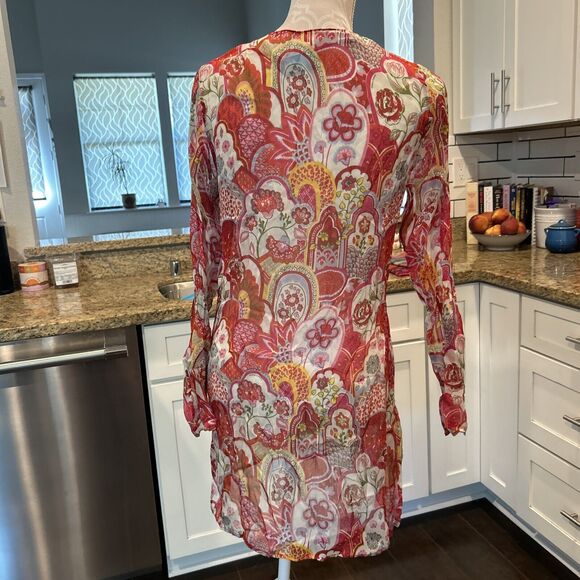 Manuel Canovas Womens Long Sleeve V Neck Floral Shift Dress 100% Silk 8 10 - Picture 7 of 16